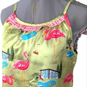 Nick & Nora Y2K satin pink flamingo PJ gown girls size XL 16‎